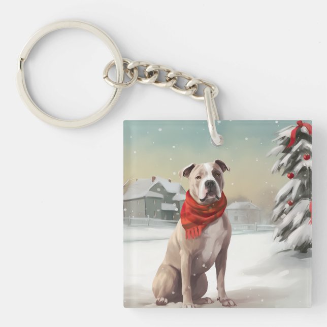 Chien du Staffordshire américain à Noël de neige (Devant)