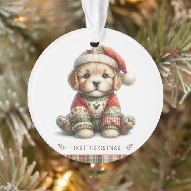Chien en pull patchwork et chapeau de Père Noël (Arbre)