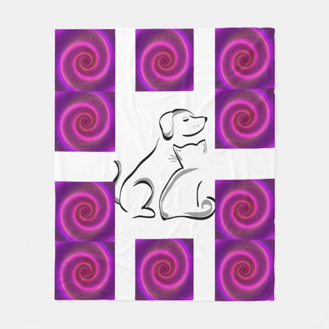 Chien et chat aiment la couverture en toison. (Devant)