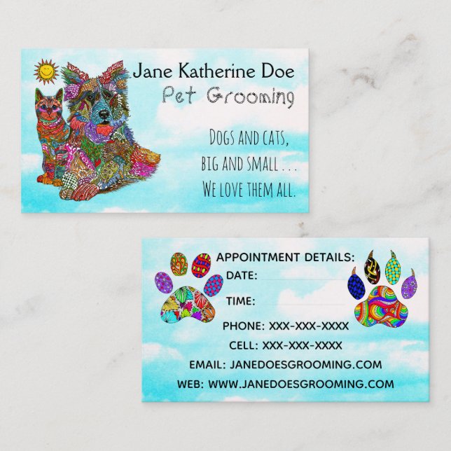 Chien et chat animal de compagnie Grooming Cartes  (Devant / Derrière)