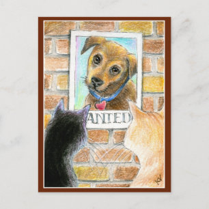 Chien et chat chaton carte postale d'art mignon