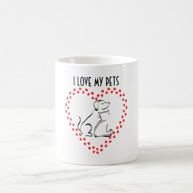 Chien et chat Pawprint Coeur Mug (Centre)