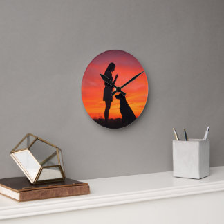 chien et fille Horloge Ronde