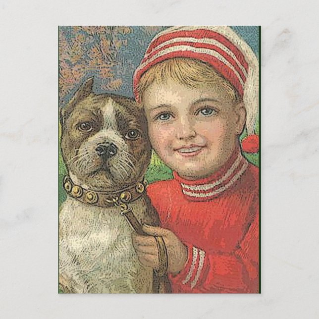 Chien et garçon vintage de carte postale (Devant)