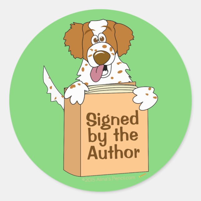 Chien et livre signé par l'auteur Stickers Enfants (Devant)