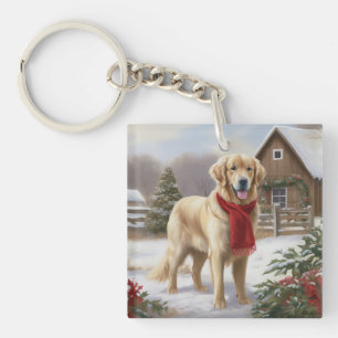 Chien Golden Retriever dans la neige de Noël