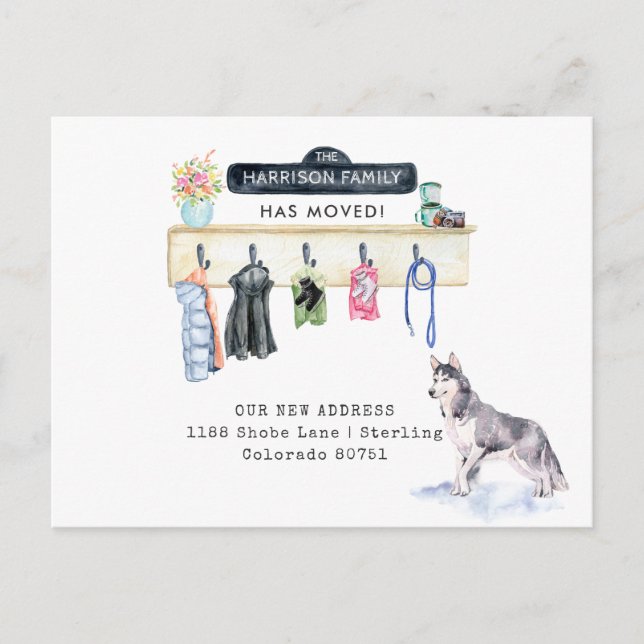 Chien Husky | Carte postale Faire-part de déplacem (Devant)