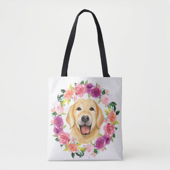 Chien jaune de laboratoire avec le sac fourre-tout (Devant)