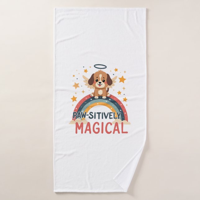 Chien magique absolument adorable Ange arc-en-ciel (Serviette de bain)