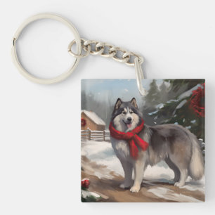 Chien Malamute d'Alaska dans la neige de Noël