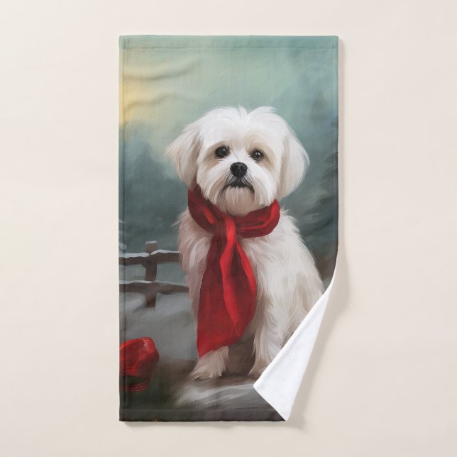 Chien maltais à Noël de neige (Serviette à main)