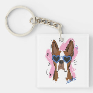 Chien mignon avec des lunettes de soleil à cœur bl