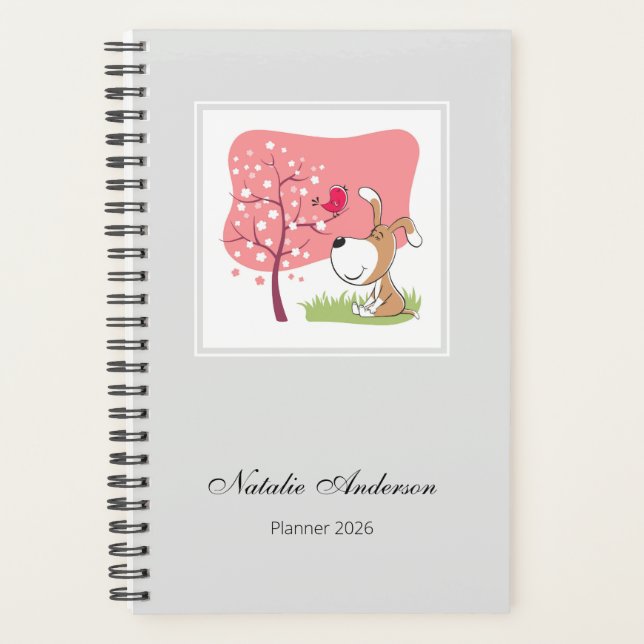 Chien Mignon Chiot Arbre en Fleurs 2026 Personnali (Devant)
