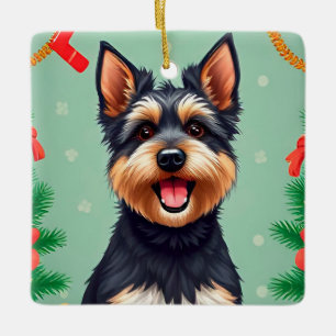 Chien mignon dans une scène de décorations de Noël