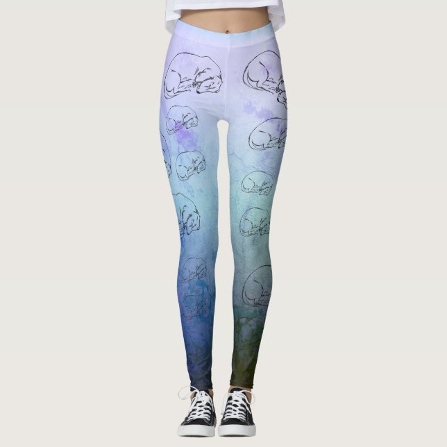 Chien mignon, Leggings bleus tout-sur-impression (Devant)