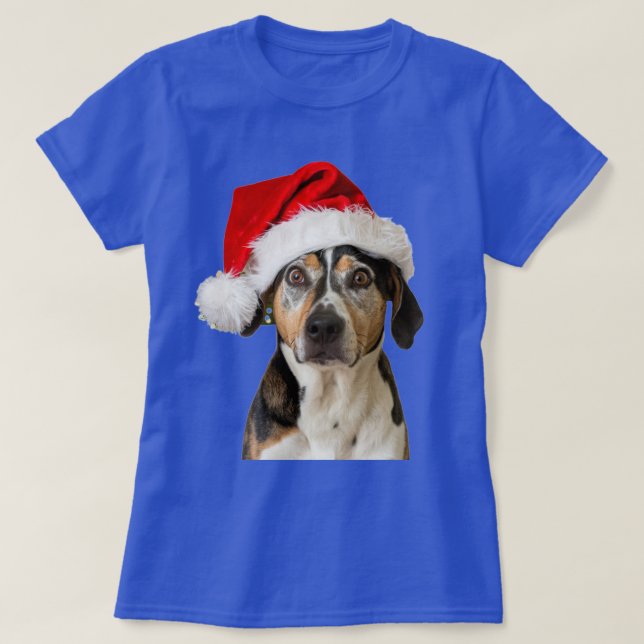 Chien Noël Drôle Noël Portant le T-shirt du chapea (Design devant)