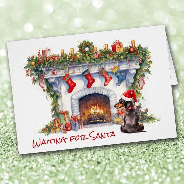 Chien noir Dachshund attend la cheminée Père Noël (Créateur téléchargé)