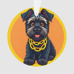 Chien noir de dessin animé adorable portant une ch