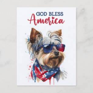 Chien patriotique Yorkie, Carte postale de Dieu bé