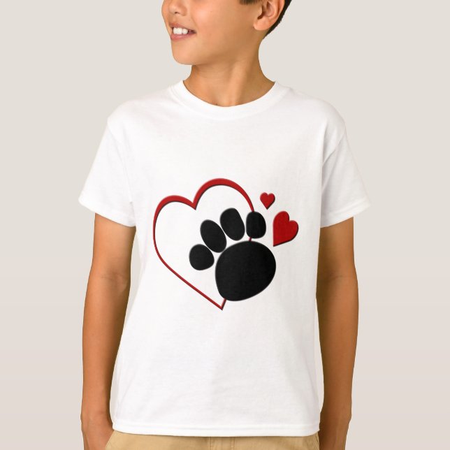 Chien Paw Hearts J'aime mon Chien Kids T-shirt (Devant)