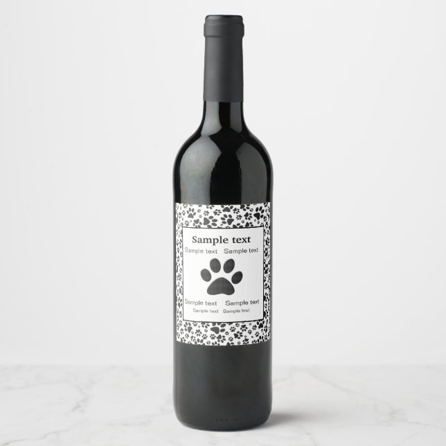 Chien Paws noir et blanc Polka Dot Vin Étiquette (Devant)