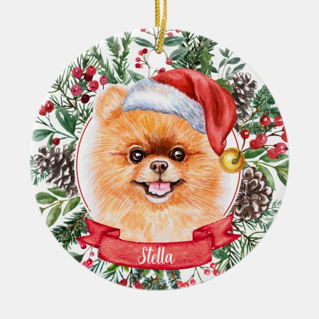 Chien Poméranien Personnalisé Santa Hat Ornement d (Devant)