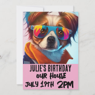 CHIEN PUPPY FUNY ENFANTS ROSE INVITATIONS D'ANNIVE