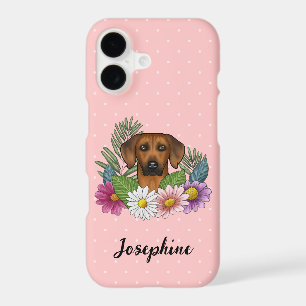Chien Rhodesian Ridgeback avec des fleurs et nom R