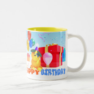 Chien rond "joyeux anniversaire !" tasse