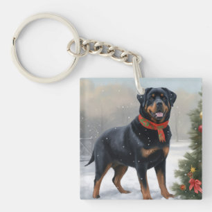 Chien Rottweiler dans la neige de Noël