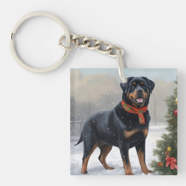 Chien Rottweiler pendant Noël de neige (Devant)