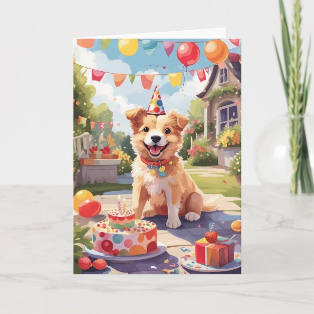 Chien souriant dehors célébrant | Carte (Devant)