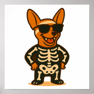 Chien squelette cool affiche d'Halloween, mignon c