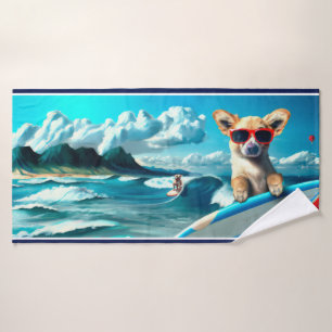Chien sur le Surboard portant des lunettes de sole
