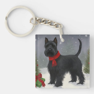 Chien Terrier Écossais dans la neige de Noël