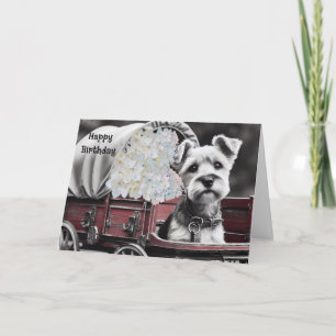 Chien Terrier en Wagon Vintage Carte d'anniversair