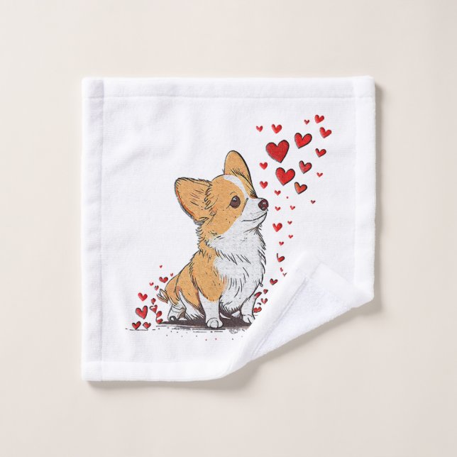 Chien Valentine Cute Corgi Saint Valentin (Gant de toilette)
