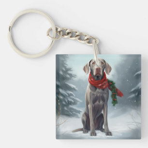Chien Weimaraner dans la neige de Noël