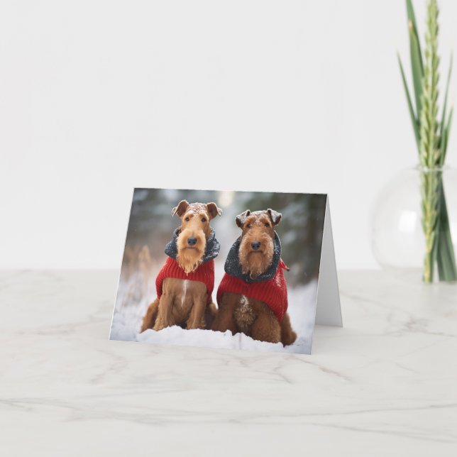 Chiens Airedale dans la carte de pulls de Noël (Devant)