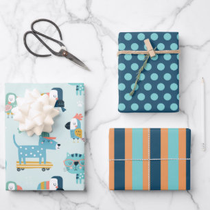 Chiens Chats Oiseaux Enveloppement Papier Ensemble