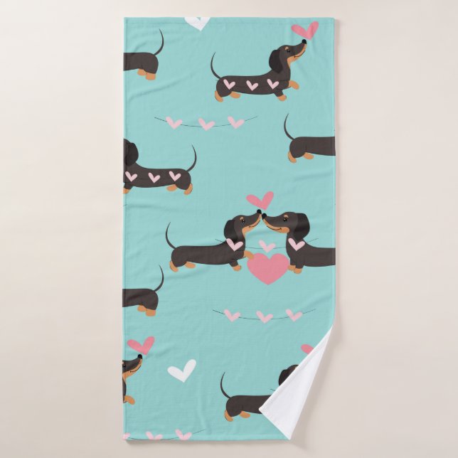 Chiens Dachshund dans l'amour et le coeur sans cou (Serviette de bain)