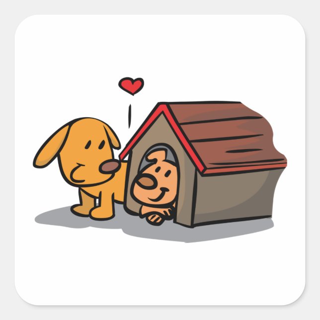 Chiens Dans Un Sticker Carré De Maison De Chien (Devant)