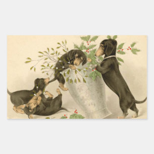 Chiens de dachshund vintages autocollant de Noël