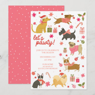 Chiens de fête Pink Noël Invitation