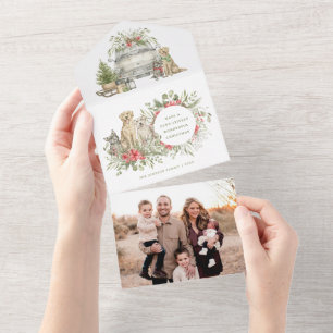 Chiens de Noël avec voiture Carte de Noël photo