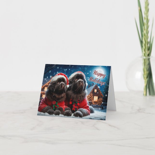 Chiens de Terre-Neuve Bonne carte de Noël (Devant)