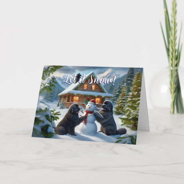 Chiens de Terre-Neuve Construire une carte de Snow (Devant)