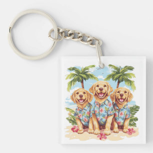 Chiens d'or rétriquant portant des chemises hawaïe