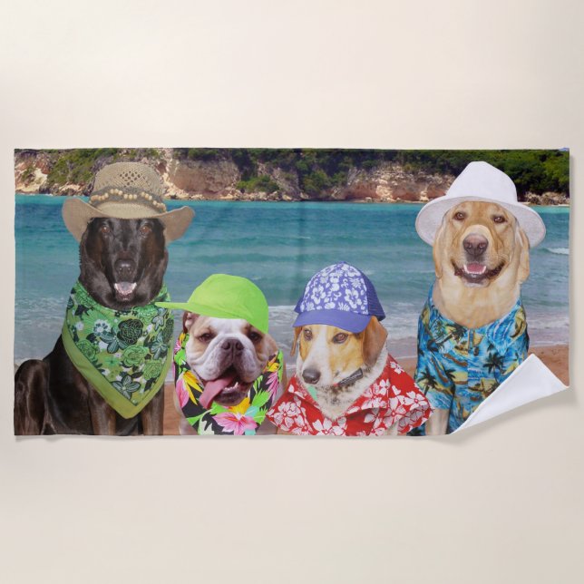 Chiens drôles sur la serviette de plage de plage (Devant)