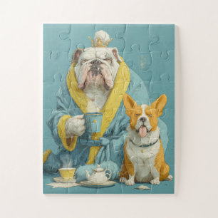Chiens du temps du thé - Bulldog & Corgi Puzzle